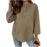 RoseSeek Women's Half Button Striped Maternity Tee Shirt Crew Neck Lantern Sleeve Loose Tops