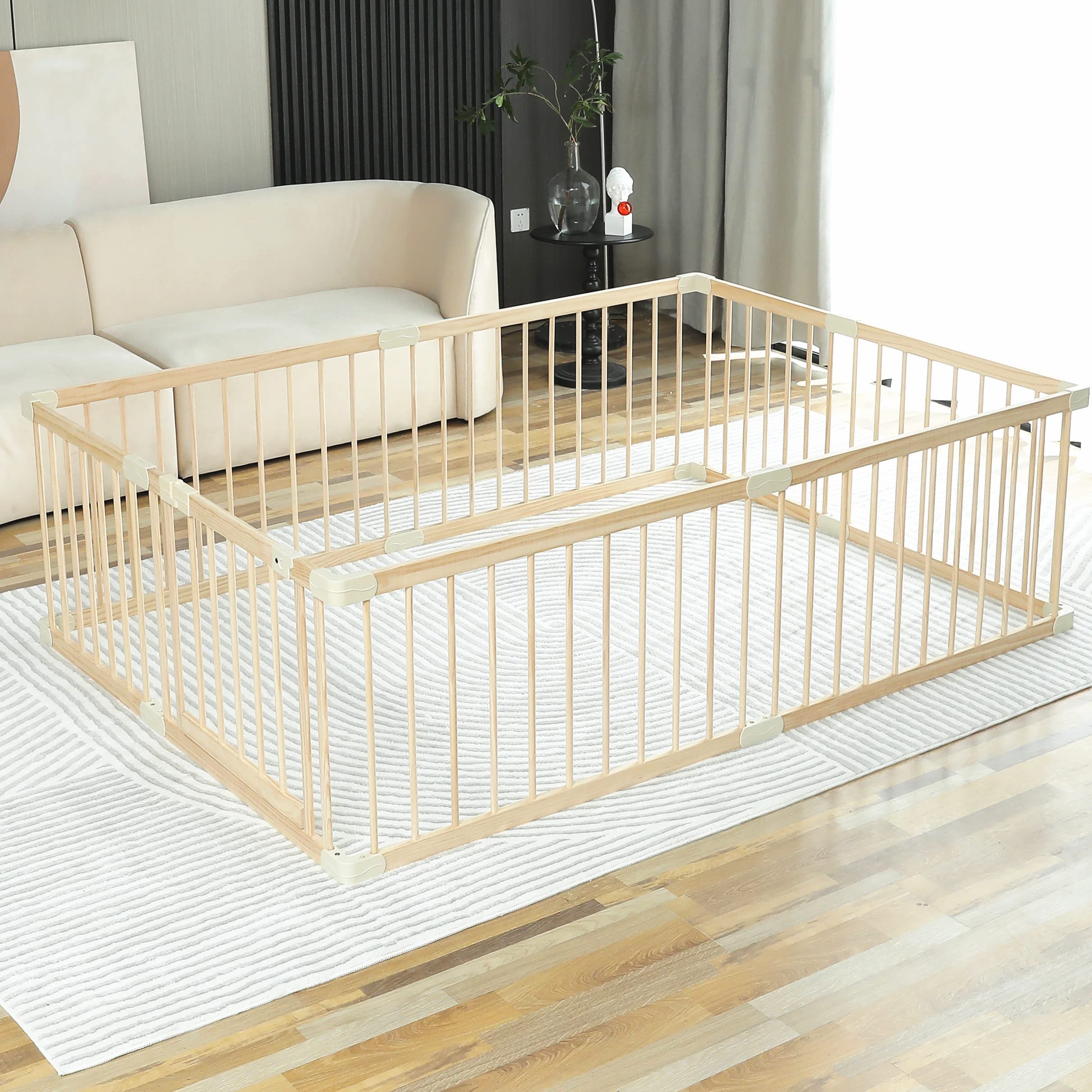 Photo 1 of (used, for parts)Baby Playpen Play Fence Gate Play Pen Wood Large,Playpens for Babies and Toddlers Kids Indoor,Baby Play Yards Gym