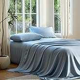 DOZ Sheet Set, 100% Viscose derived from Bamboo, Organically Grown, Buttery Soft, Cooling Sheets, High GSM, Deep Pockets - 3 Piece - 2 Pillowcases 1 Fitted Sheet (Sky, Queen)