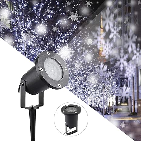 LED Projektor Lichter,LED Projektionslampe Weiß Snowflake Landschaft Weihnachts Wandstrahler Außenstrahler Lichteffekte dynam