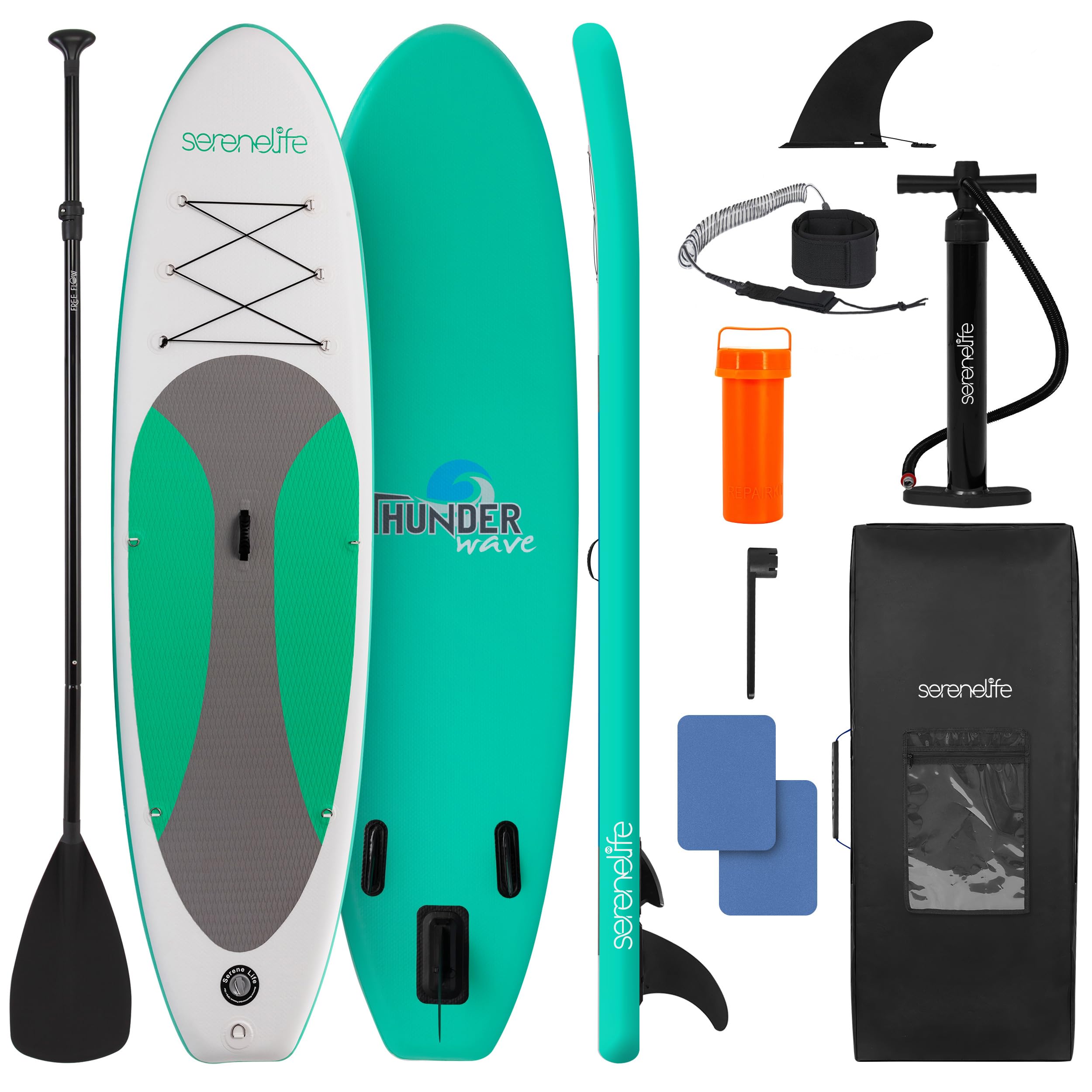 SereneLife 10’ Inflatable Stand Up Paddle Board with Premium SUP Accessories - 32” Wide Stable Design with Non-Slip EVA Deck Pad, for Youth and Adults, 275 lbs. Capacity Image
