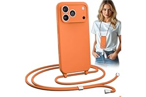Blaspins Crossbody Lanyard Strap Case for iPhone 17 Pro Max, Hands-Free Neck Cross Body Wrist Adjustable Rope Removable Drop Protection Shockproof Silicone Case 6.9 inch 150 cm Strap, iP17PM - Orange