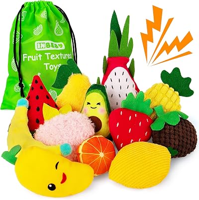 Inbeby Sensory Bean Bags 12 Fruit Textures Fine Motor Toys with Storage