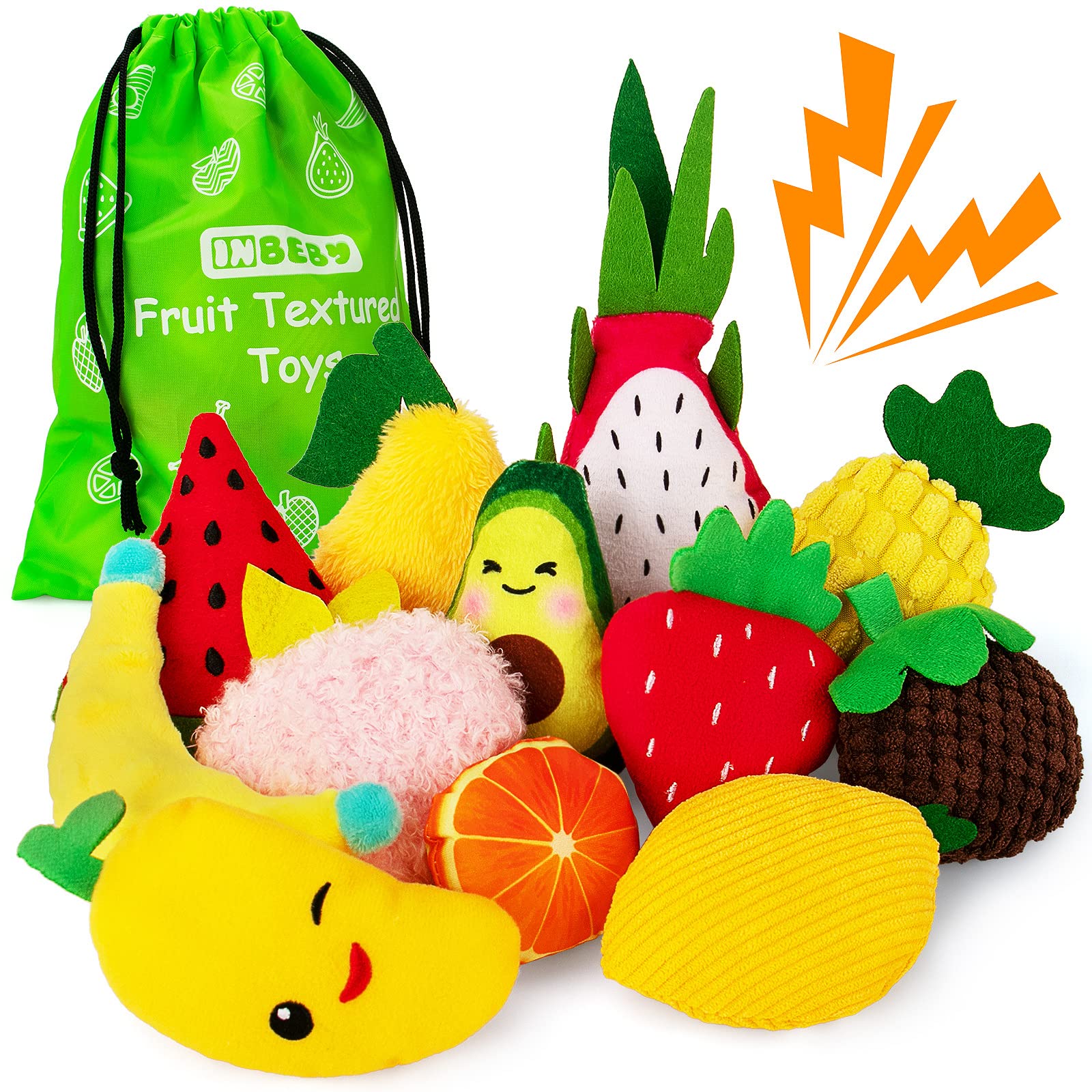 Sensory Bean Bag,Texture Sensory Beanbags,12 Fidget Sensory Toys , Fruit Sensory Bean Bags with Storage Bag, Special Needs Developmental Toys for Toddlers ,Sensory Play Fine Motor for Boys and Girls