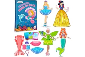 VUNRAHSG Magnetic Dress Up Dolls Girls Toys Princess Mermaid Fairy Ballerina Fridge Magnets Puzzles Toddlers 3-5 Pretend Play Car Road Trip Airplane Travel Games Activity Birthday Gift 3 4 5 6 7 8 Gilr Boy