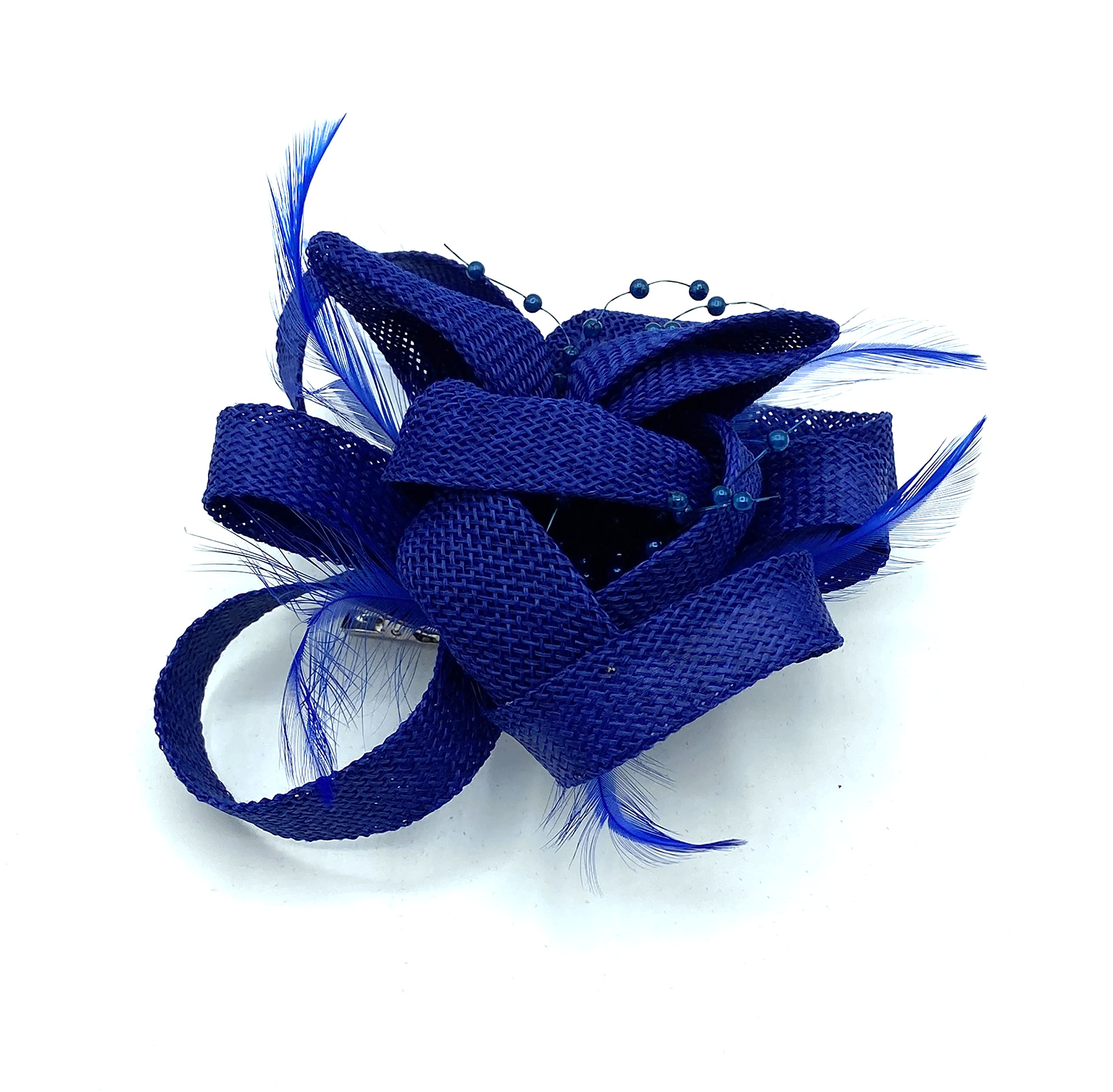 Ladies Feather Beak Clip/Corsage Fascinator for Weddings, Races, Royal Ascot Hair Piece (Royal Blue)