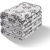 Stuffed 3 Pcs Soft Dog Blankets for Small Dogs Newborn, Washable Puppy Blanket for Cat Kitten Essentials, 24 * 16 Inches, Grey Cute Paw Print