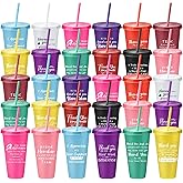 Bokon 30 Pcs Employee Appreciation Gifts 24oz Plastic Cups with Lids and Straws Thank You Gifts for Staff Coworker Reusable Tumblers Thank You Cups for Teacher Nurse(Vivid)
