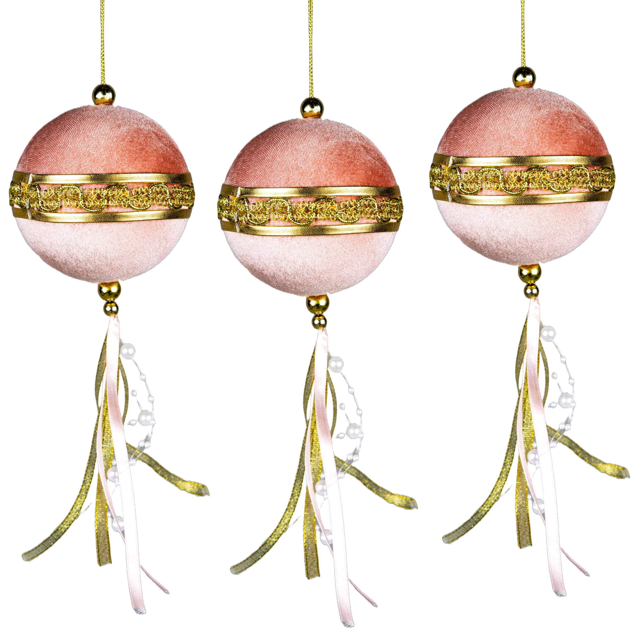 3Pcs Light Pink Ball Baubles Decorations 9cm - Christmas Tree Hanging Decorations Festive Decorative Ornaments Fairy Tale Themed Xmas Tree Pendant, Bauble