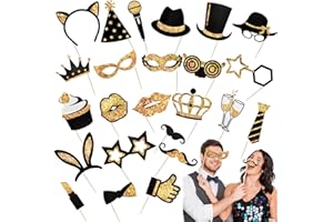 LMSHOWOWO 24 x Party Photobooth Props Unisex Paper Photo Booth Props for Masquerade New Year Graduation (Gold)