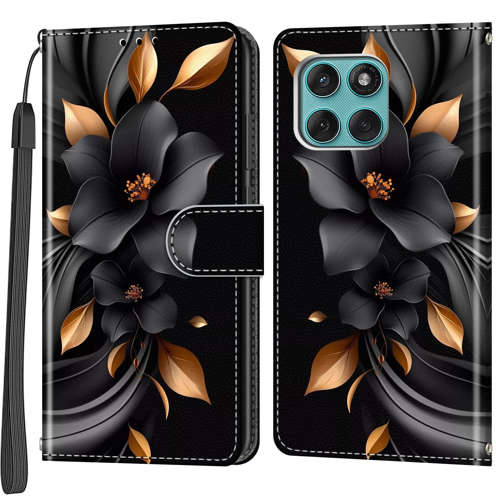 Salanheo Handyhülle für Motorola Moto Edge 60 Fusion/Edge 60 / Edge 60 Pro Hülle, Magnetische Flip Stoßfeste Schutzhülle mit Standfunktion Kartenfächern Klapphülle Handytasche Blätter und Blüten