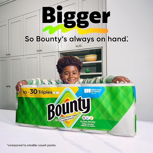BOUNTY SELECT-A-SIZE PAPER TOWELS, WHITE, 2 TRIPLE ROLLS = 6 REGULAR ROLLS