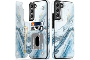 LETO Galaxy S23+ Plus Case,Flip Folio Leather Wallet Case Cover with Fashion Flower Designs for Girls Women,with Card Slots Protective Phone Case for Samsung Galaxy S23 Plus 6.6" Opal Blue Marble