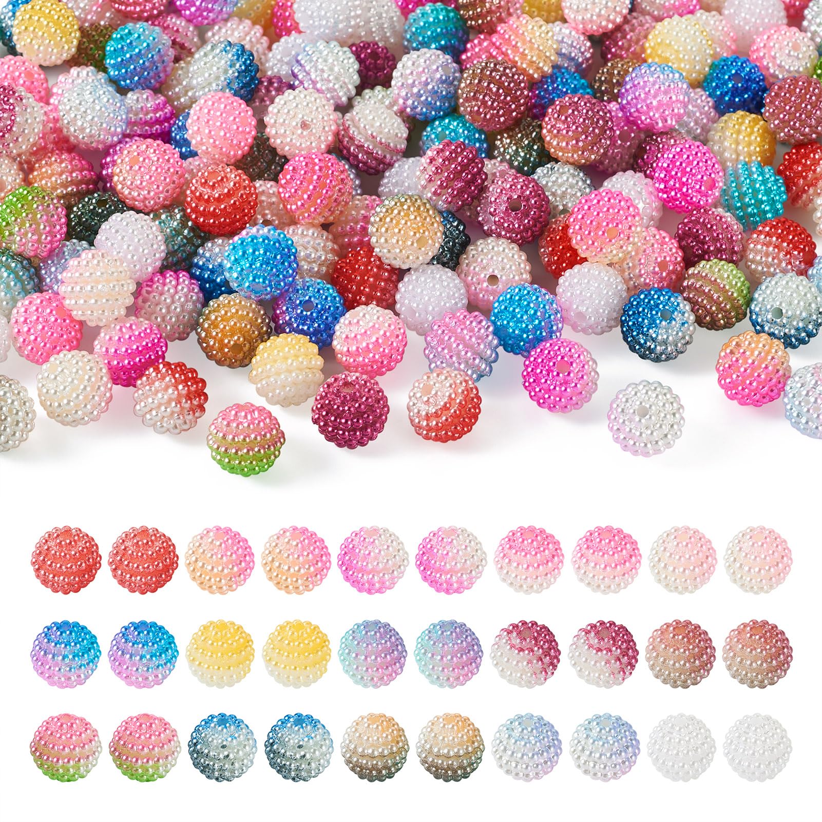 Crafans 150 Pcs Waxberry Acrylic Beads - 10MM Imitation Pearl Gradient Color Round Combined Loose Spacer Beads for DIY Jewelry Making — image 1