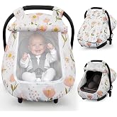Elstey Car Seat Cover Baby Boys &amp; Girls, 3D Minky Dot Infant Carseat Canopy | Windproof &amp; Lightweight - Stroller Sun Shade with 2 Layers Breathable Mesh Windows, Carrier for Babies Newborn Essentials