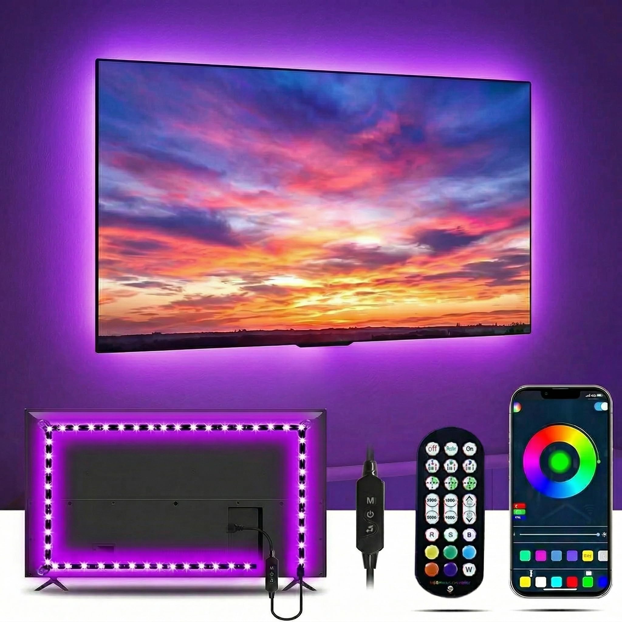 DTQJ Led TV Lights, 5m LED Lights for TV 55-70 inch,Smart Bluetooth APP Control & Music Sync,Adjustable Led Lights with Timer, USB Powered for Bedroom, Kitchen, Party, Decor
