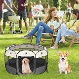 Youyijia Portable Pet Playpen 74x74x43cm Foldable Mesh Cage Gray view 3