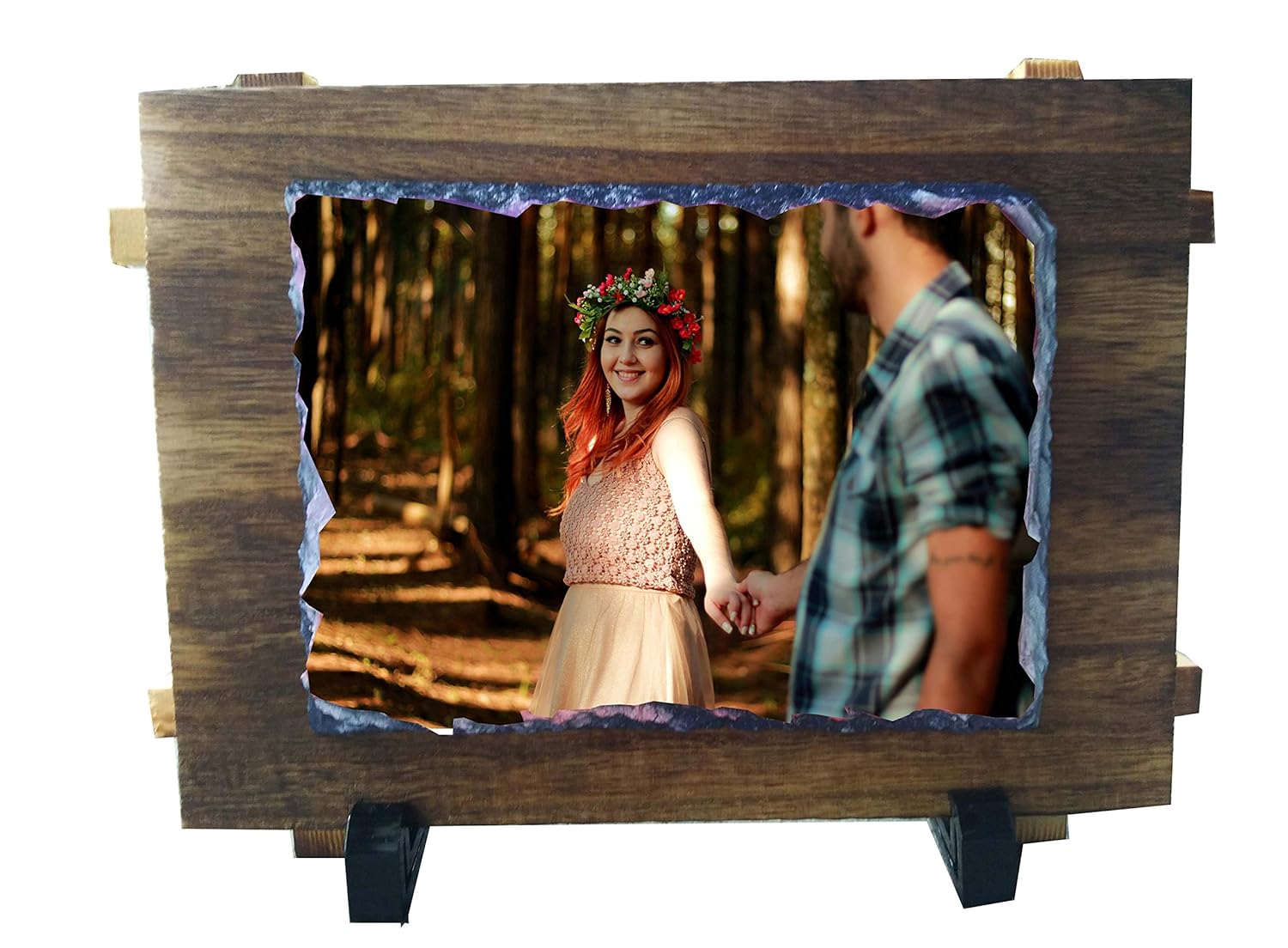 Personalized Rock Stone with Wooden Photo Frame, Customize with Your