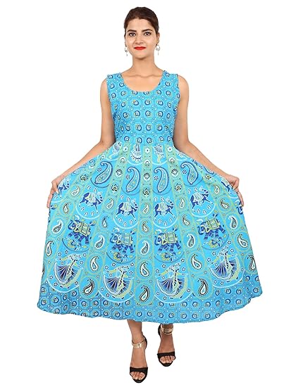 Women's A-Line Maxi Dress (JSL196_Blue_Free Size)