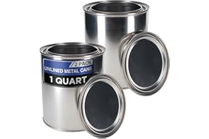 MASTER AIRBRUSH Master Elite 1 Quart Unlined Empty Metal Paint Can Bucket with Lids, Pack of 2 - Triple Tight Lid Seal, 32 fl. oz. Steel Coating Storage Container Tin - Store Leftover Oil-Based Paint, Automotive, Art