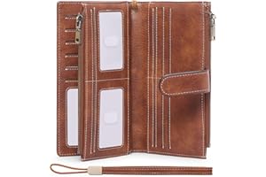 GOIACII Womens Wallets Large Capacity Credit Card Holder Rfid Wallet Women Double Zipper Pocket Leather Bifold Ladies Wristlet Clutch Wallet