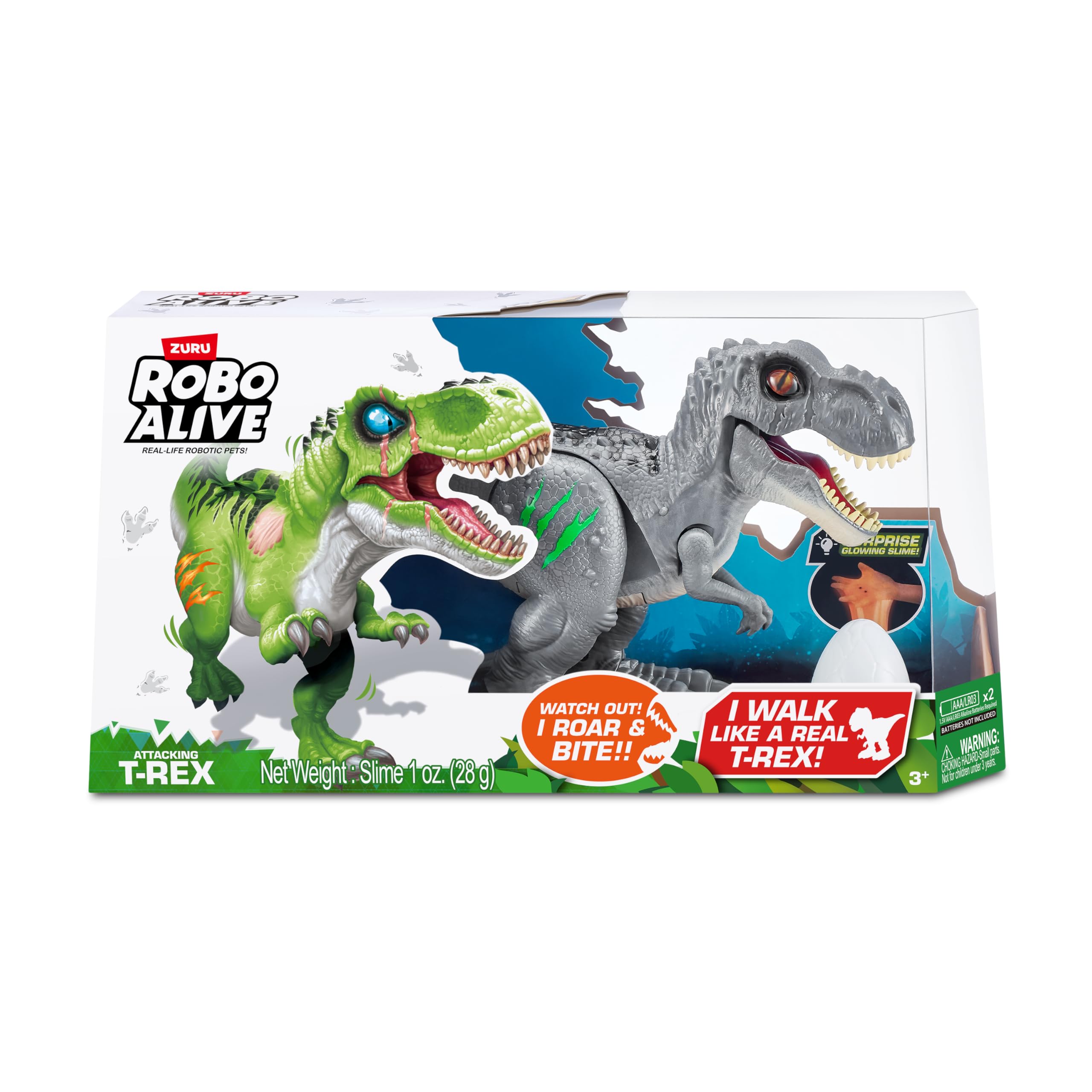 Robo Alive Attacking Grey T-Rex Battery-Powered Robotic Toy by Zuru, Dinosaur Toy, Gift for Boys 3 Years Old and Up