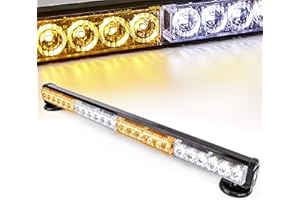 LE-JX 24” Amber/White Wireless Traffic Advisor Emergency Lights Bar Battery Led Strobe Warning Light Roof Top Hazard Flash with Magnetic Base Mount and 12V Rechargeable Plug (24 LEDs)