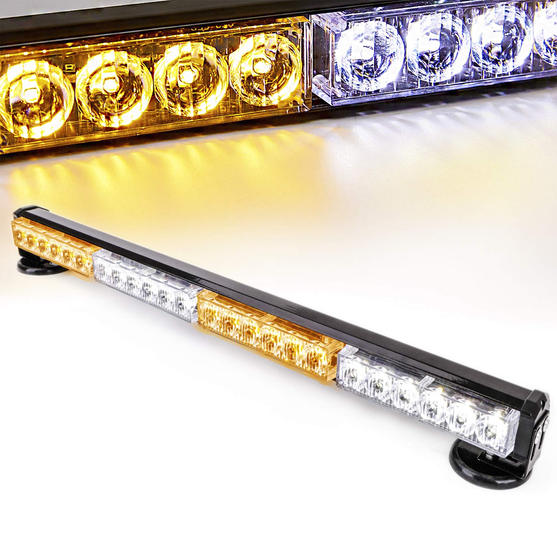 Photo 1 of **FOR PARTS ONLY/ NON-FUNCTIONAL** LE-JX 24” Amber/White Wireless Traffic Advisor Emergency Lights Bar Battery Led Strobe Warning Light Roof Top Hazard Flash with Magnetic Base Mount and 12V Rechargeable Plug (24 LEDs)