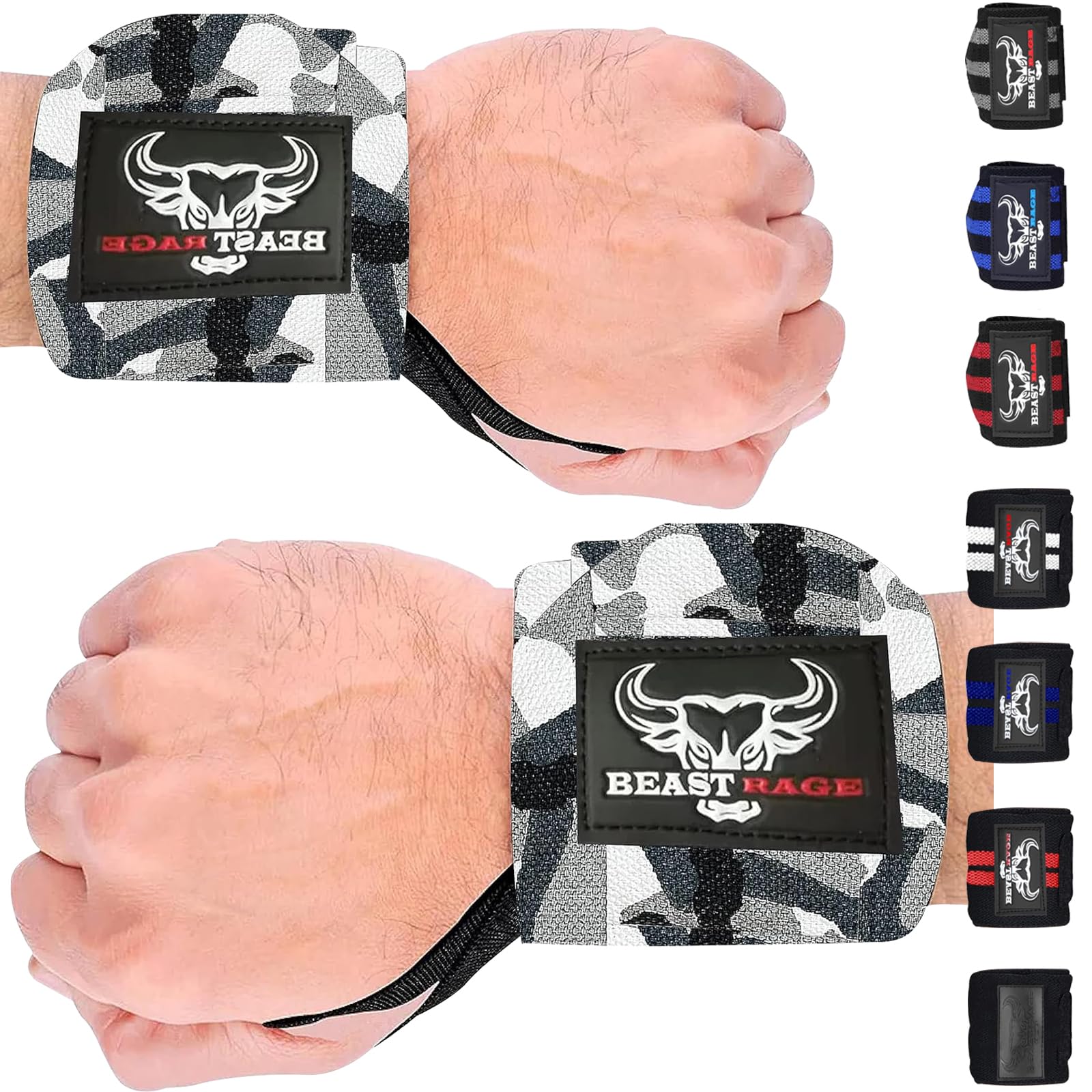 BEAST RAGE Weight Lifting Wrist Wraps 18 Inch–Professional Grade Gym Wrist Supports,Heavy Duty Thumb Loop Gym Wrist Straps for Powerlifting,Bodybuilding,Strength Training (Camoflague)