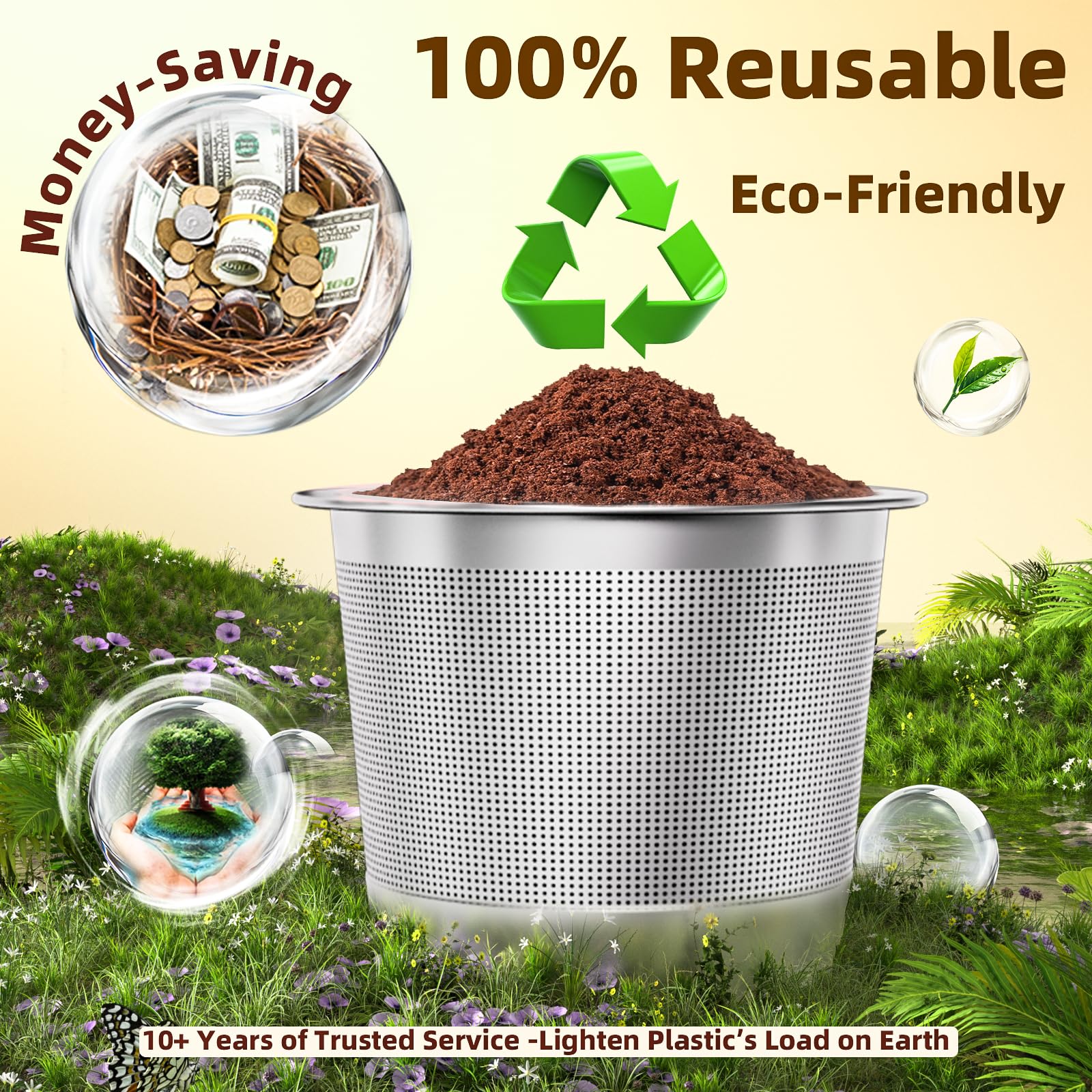 4 Pack Reusable K Cups Coffee Pods for Keurig 1.0: Stainless Steel Reusable Coffee Pods for Keurig Coffee Pods Reusable, BPA-Free, SUS 304‌, Scoop, Heat Resistant Handles