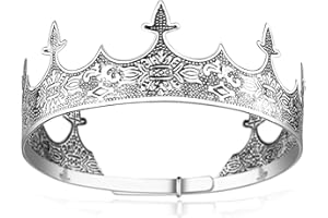 Coucoland Mens Vintage King Crown Antique Silver Royal Tiara Crown Adjustable Full Round Birthday King Crown Tiara