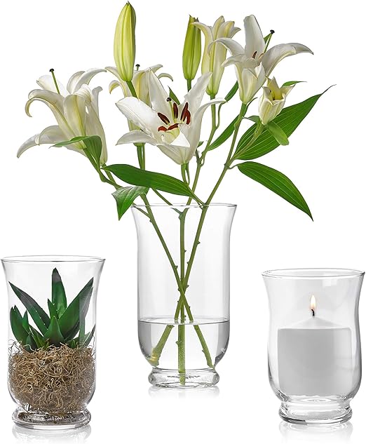 Amazon Com Set Of 3 Glass Hurricane Vases 6 8 10 Inch Tall