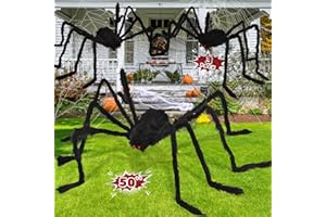 DREAMPARK Halloween Giant Spider Decorations Outdoor: 3 PCS Halloween Spider Decorations Outside - 50'' Large Spiders Realistic Hairy Halloween Decor - Scary Big Spiders Halloween Decorations for Indoor Yard