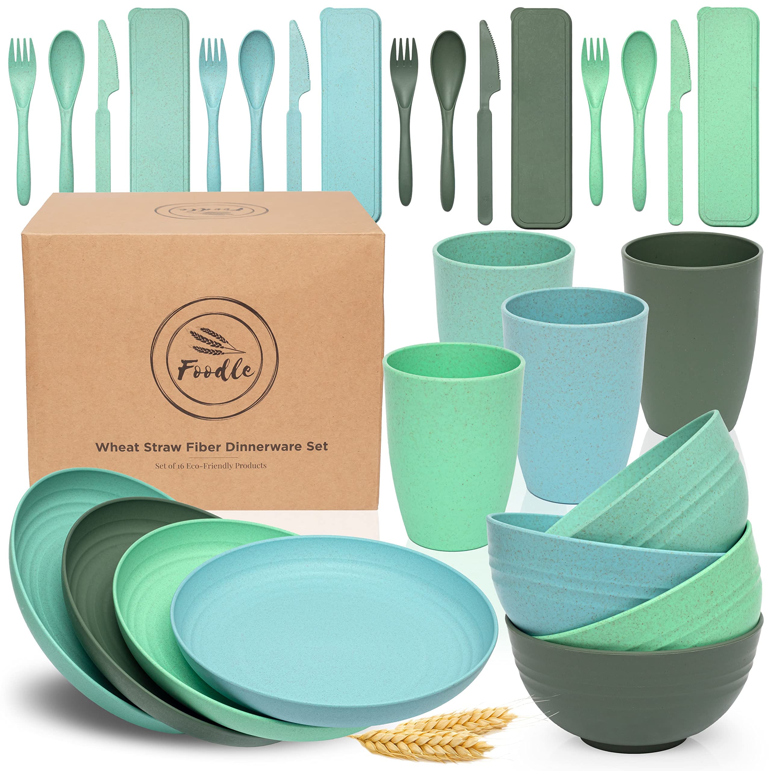 Photo 1 of FOODLE Wheat Straw Dinnerware Set - BPA Free & Safety Tested - Microwave & Dishwasher Safe Dishes
