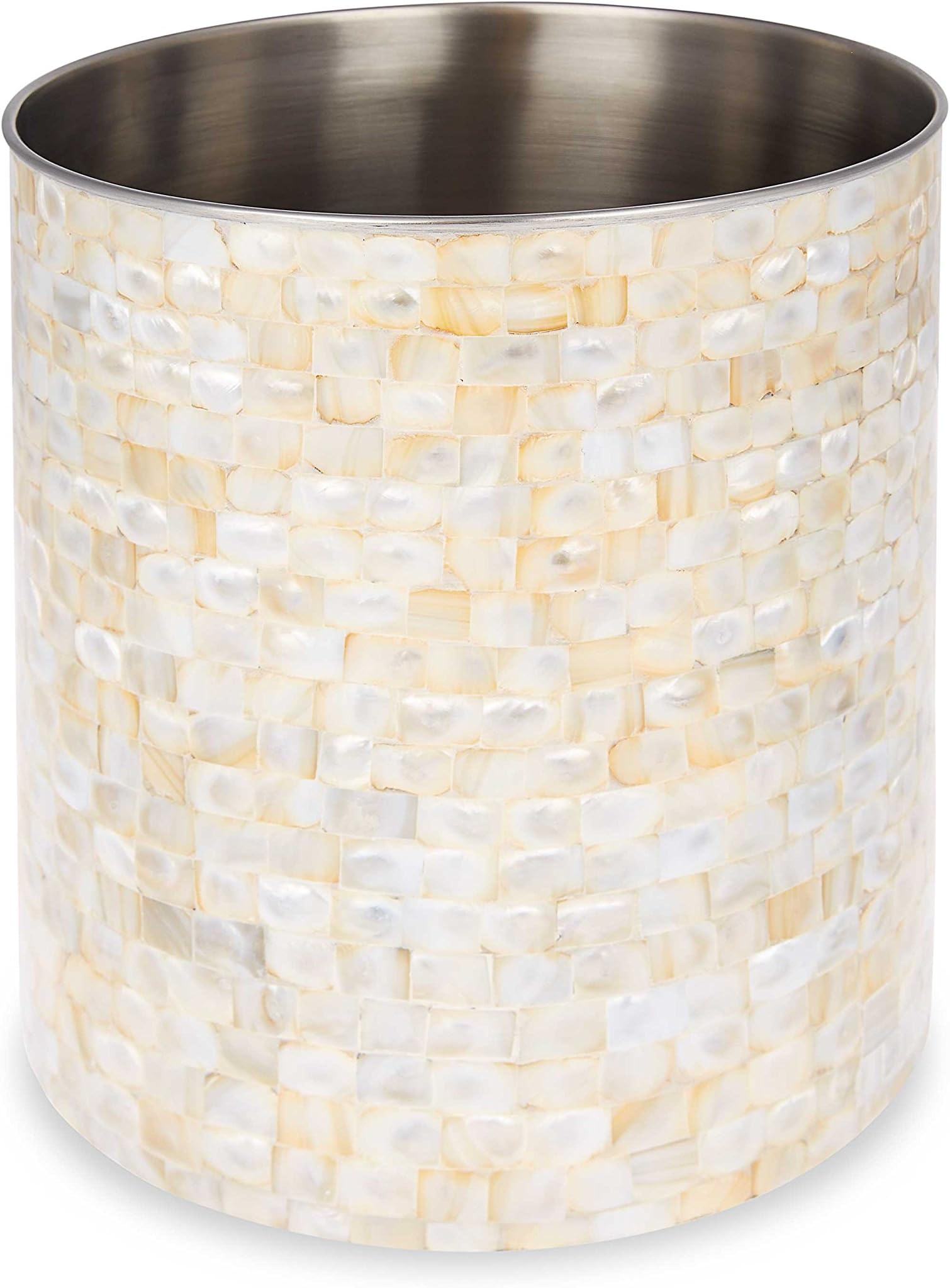 The London Homeware Company Elizabeth – Elegant Cream Mother Of Pearl & Metal Waste Bin - Suitable for Home | Bathrooms | Hotels | Receptions | Spa | Guesthouses