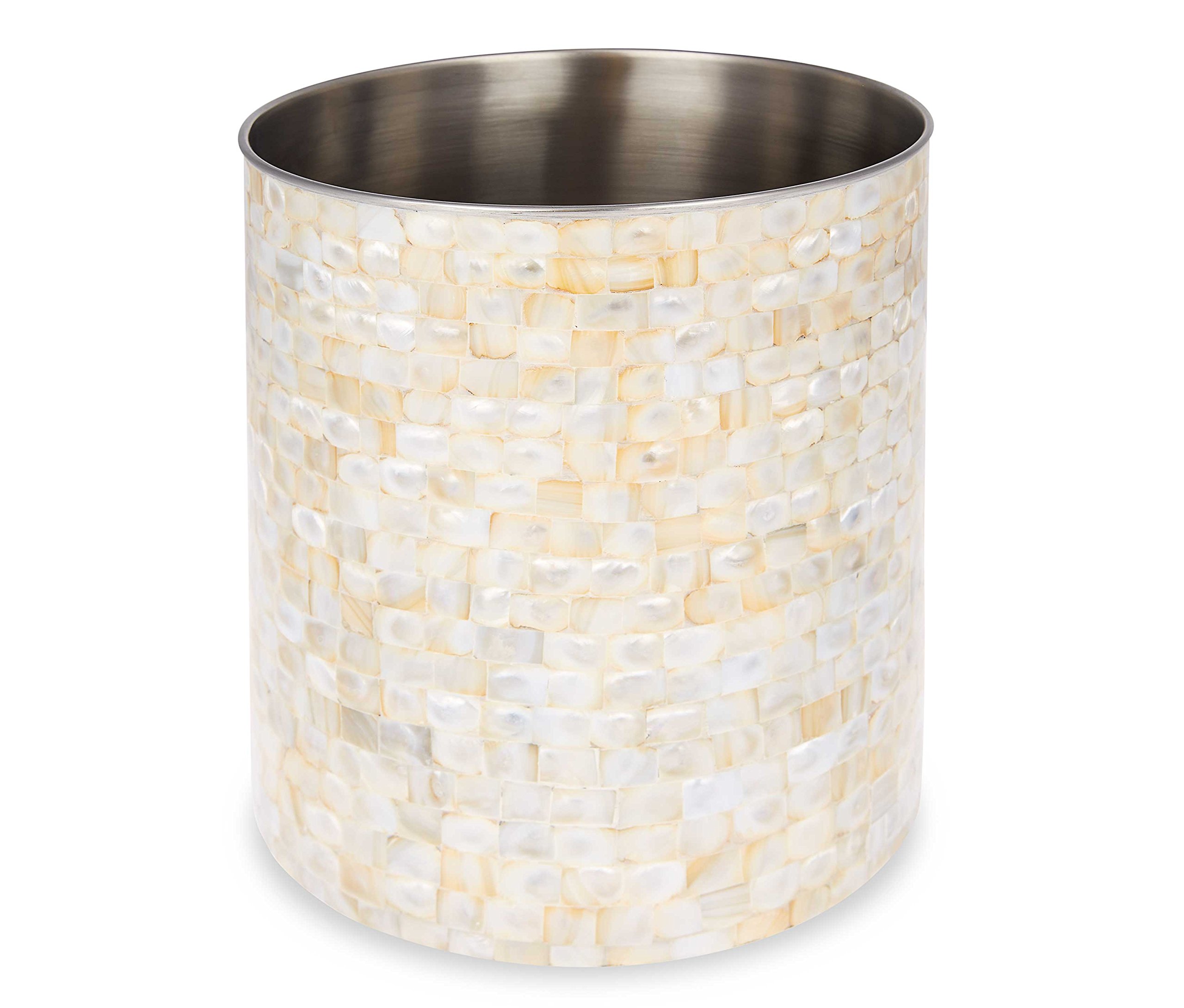 The London Homeware Company Elizabeth – Elegant Cream Mother Of Pearl & Metal Waste Bin - Suitable for Home | Bathrooms | Hotels | Receptions | Spa | Guesthouses