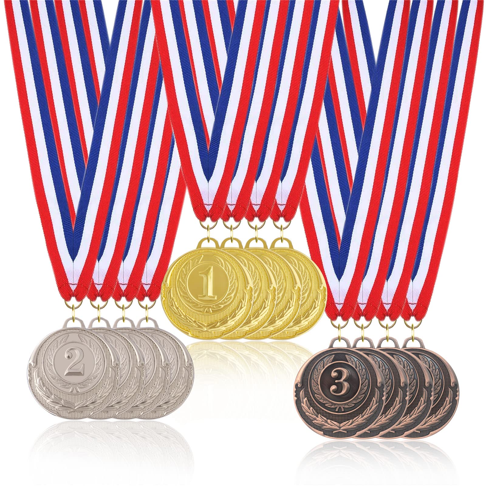 STHGDONA Medals for Children, 12 Pack Metal Medals Gold Sliver Bronze Olympic Style Winner Medal with Ribbons, Ideal for Sports Day, Competitions, Party Celebrations