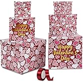 JWSCYSY 6PCS Valentine's Day Nesting Gift Boxes with Lid, Square Gift Boxes with Ribbon, Decorative Boxes Assorted Size for Valentine's Day Presents Wrapping, Party Favor Boxes (Red)