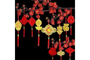 Valauni 72 Pcs Chinese New Year Decorations 2025 Lucky Fu Pendants Hanging Ornaments Lunar New Year of The Snake Decoration for Home Car Trees Spring Festival Chinese New Year Decor (12 Designs)