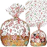 Yexiya 30 Pcs Christmas Cellophane Gift Bags 24" x 30" Holiday Gift Wrap Large Clear Basket Wrapping Plastic Christmas Candy Gingerbread Santa Claus Basket Bags Cookie Package(Candy)