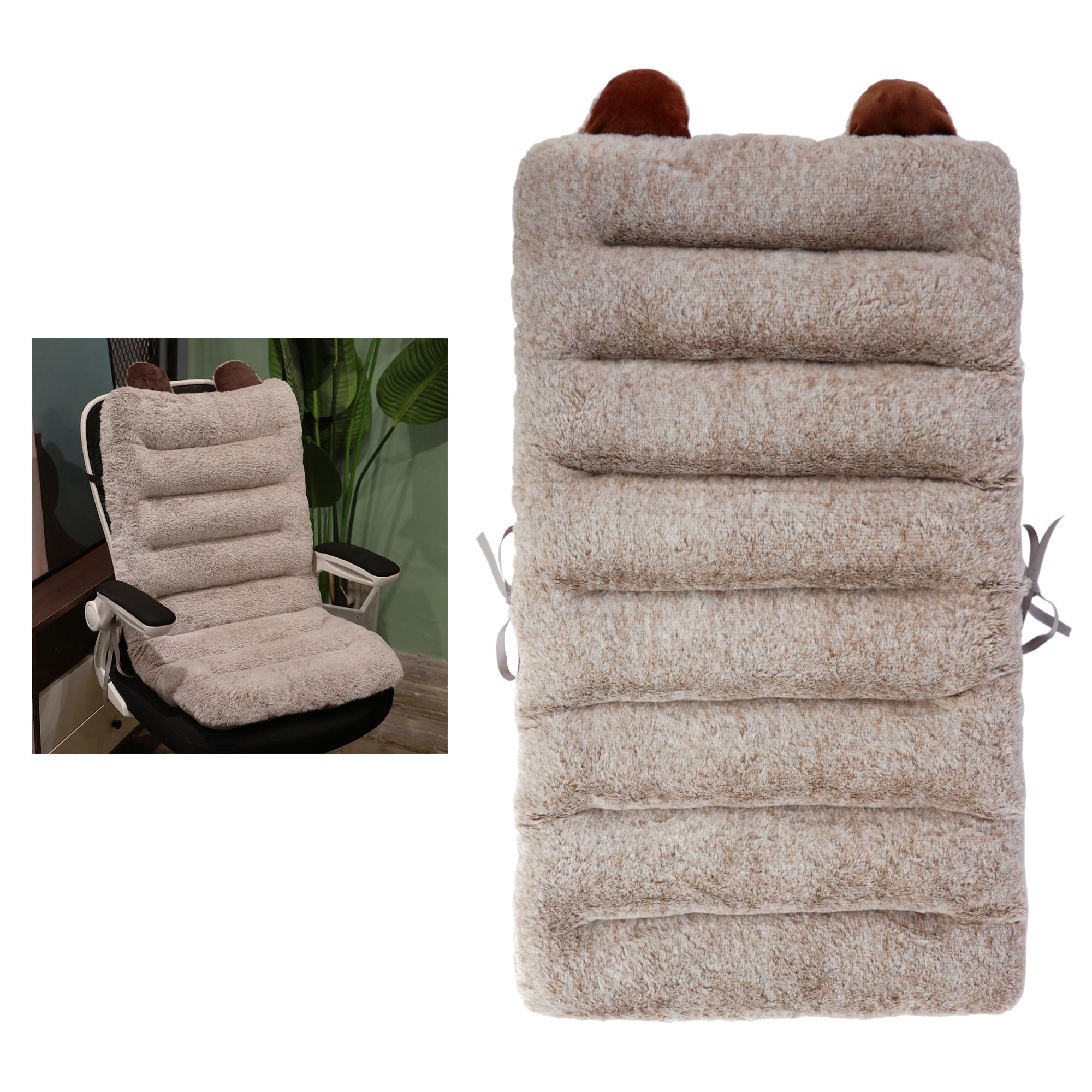 Photo 1 of ELFJOY Desk Chair Cushion 85cm Office Chair Cushion Seat Cushion with Back Support Lounger Cushion with Fixing Band (Camel) 85×45cm