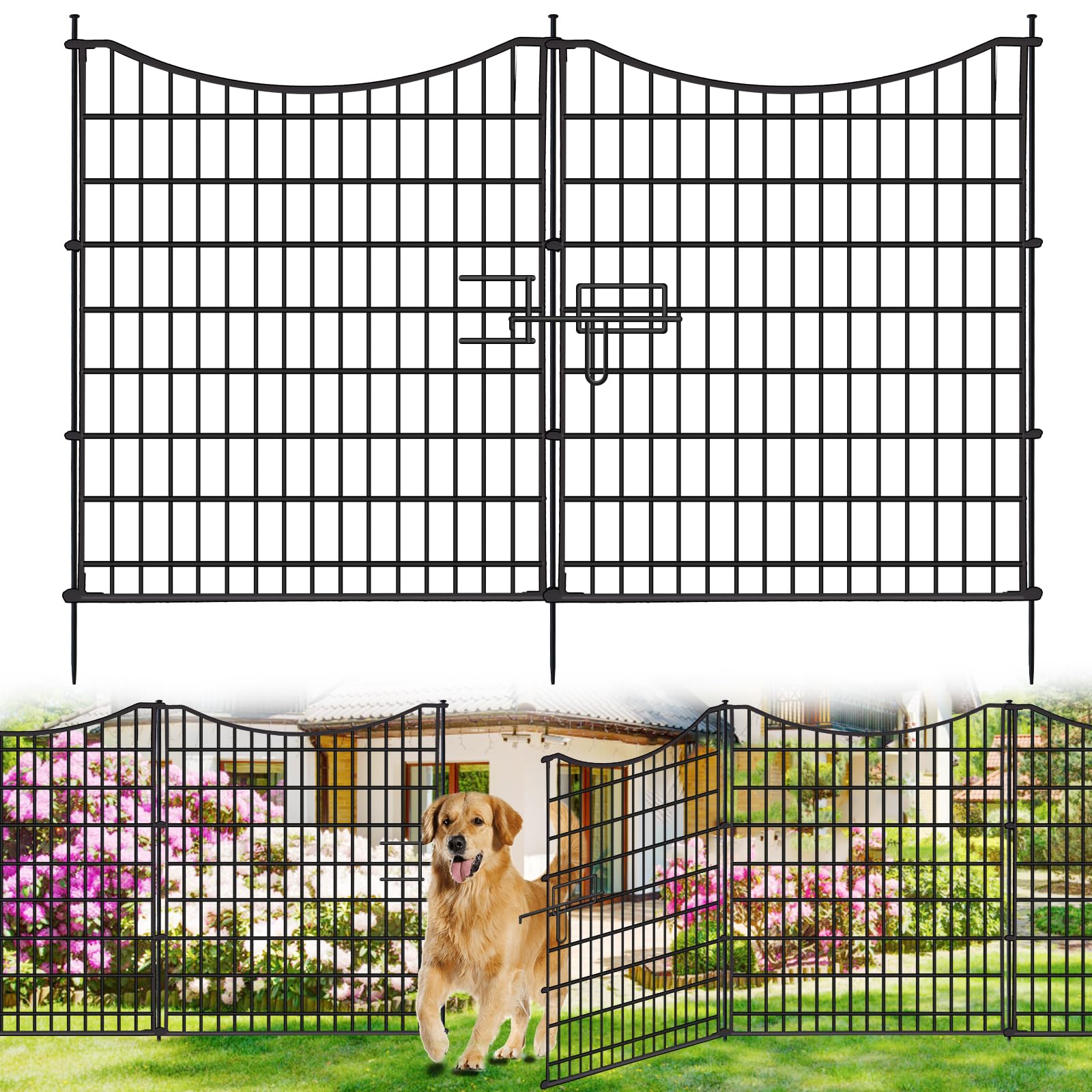 Photo 1 of 18 Panels No Dig Decorative Fence with Gate, 33 in(H) X 40.5 ft(L) Tall Garden Fence Animal Barrier, Rustproof Metal Wire Edging Border, Temporary Dog Fencing for Outdoor, Yard, Patio