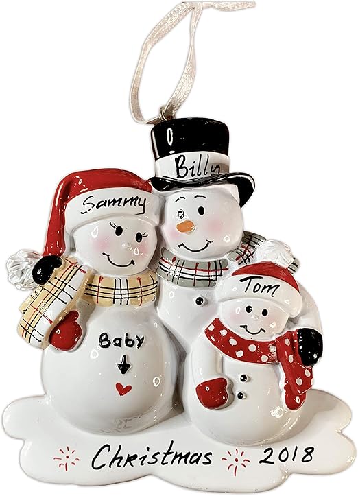 family christmas ornament with pregnant mom