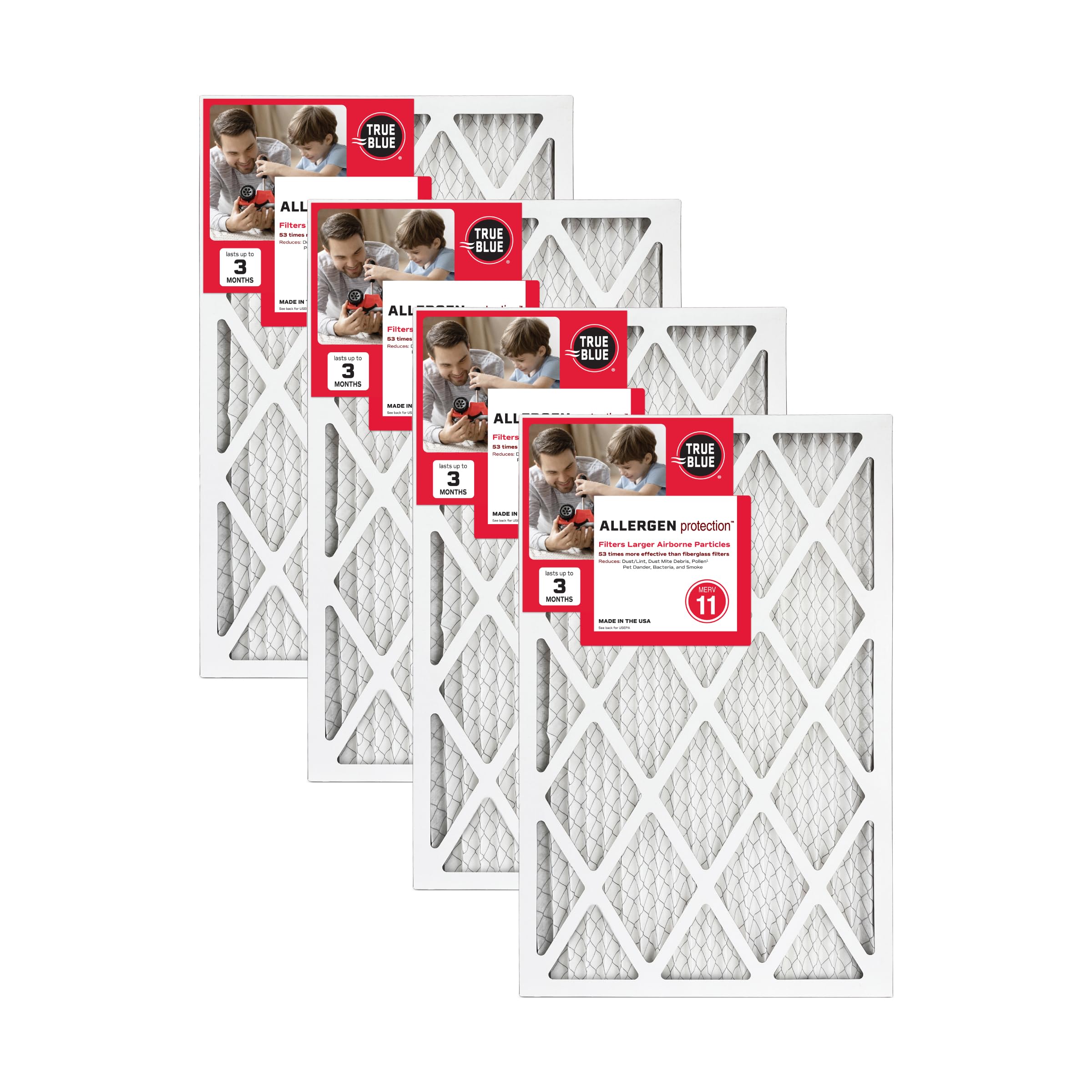 True Blue 324241.4 Allergen 24-Inch by 24-Inch by 1-Inch Air Filter, 4-Pack Image