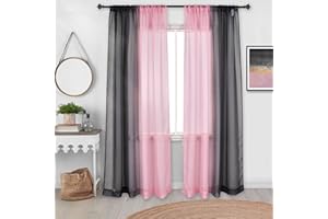 DECOVSUN Black and Pink Sheer Curtains Reversible Sunshine Sheer Curtains for Bedroom Girls Room Decor Rod Pocket2 Tone Ombre Sheer Curtains for Basement Wedding Background 2 Panels 52X84