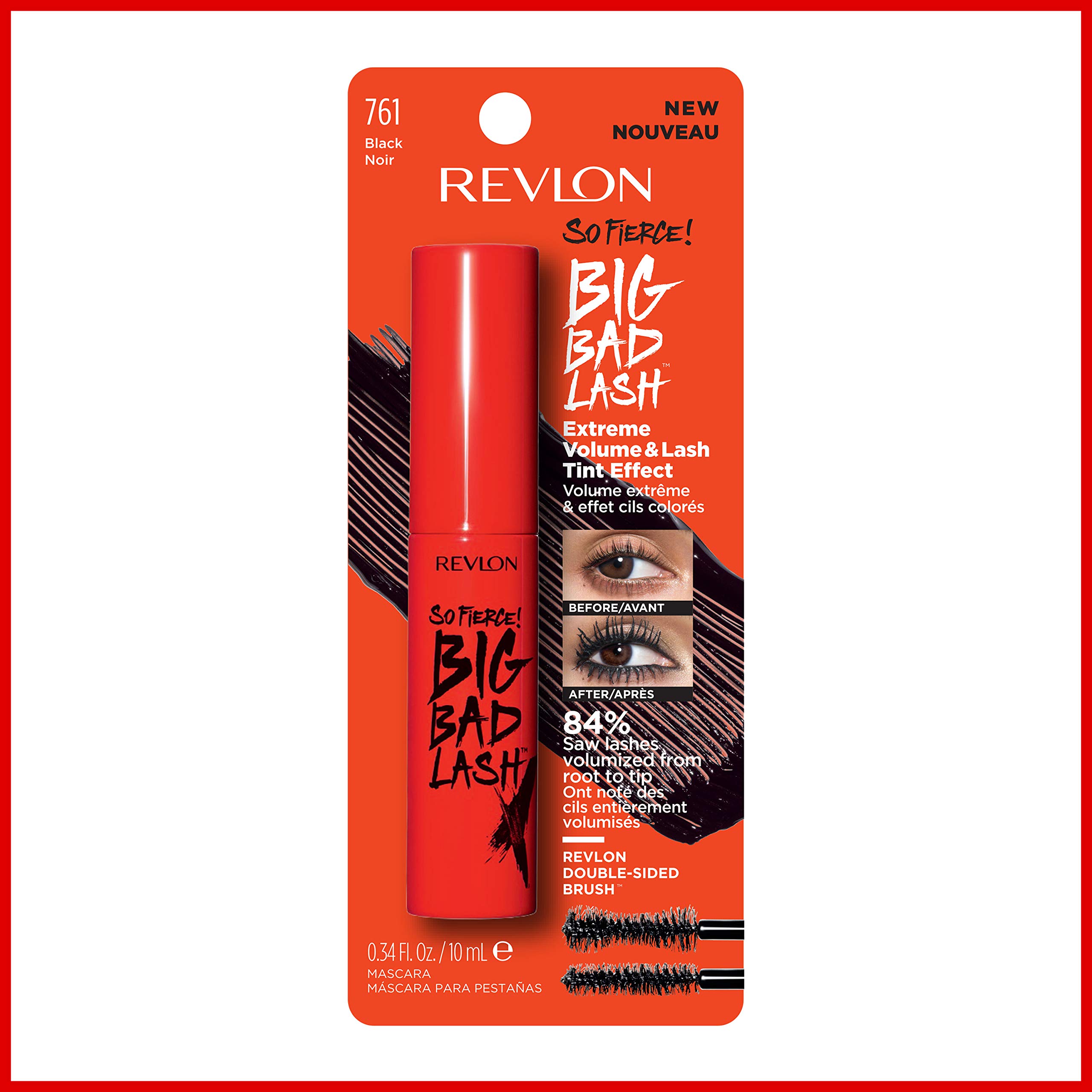 Revlon Mascara, So Fierce Big Bad Lash Eye Makeup, Volumizing, Lasts up to 24 Hours, No Clump, Smudge-Proof, Flake-Free, 761 Black, 0.34 fl oz
