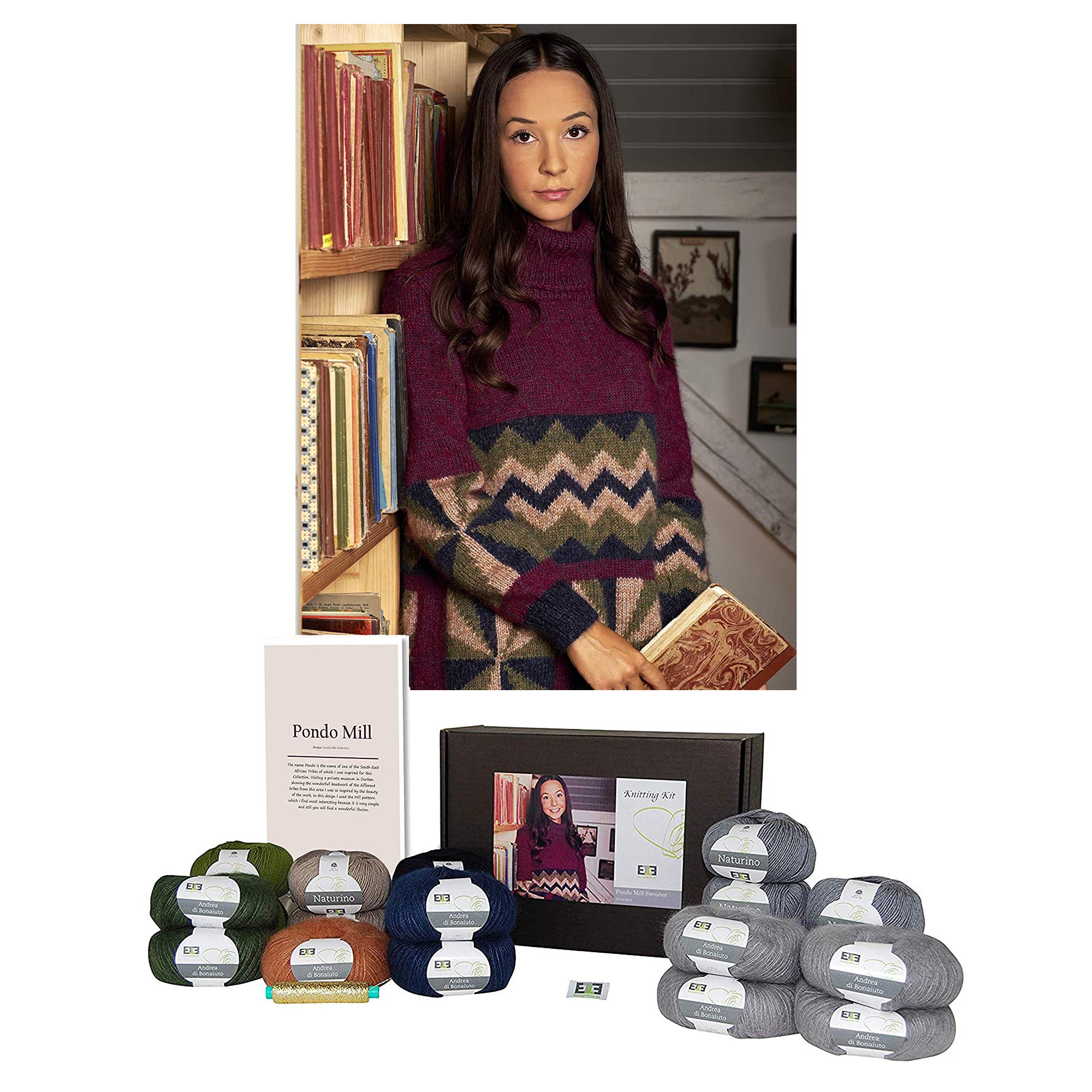 DesignEtte Kit Pondo Mill Merino Wool and Superkid Mohair L/XL-2XL/3XL in Multi-Colour Grey No-S-2818 Knitting Pattern Level 3 (Intermediate)