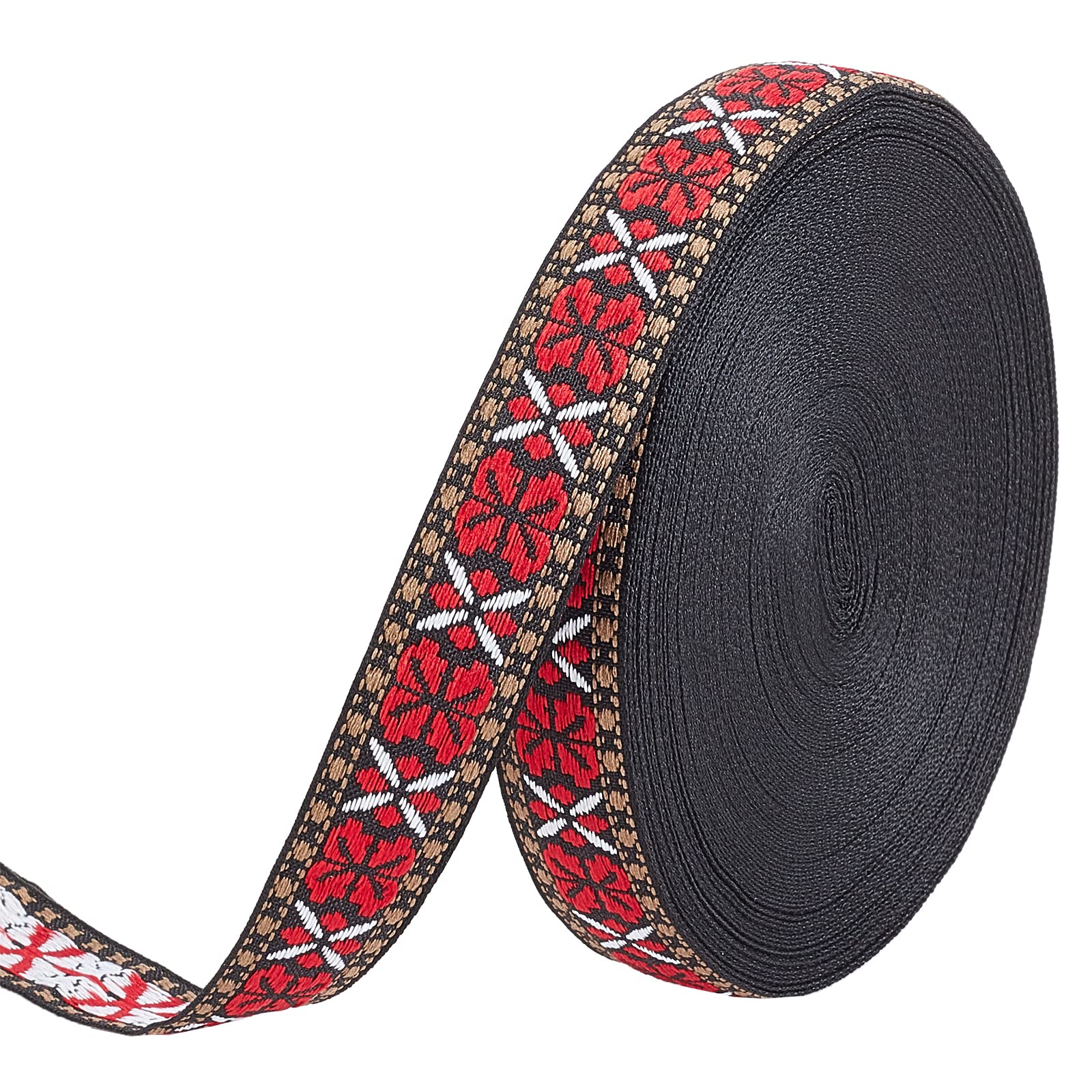 FINGERINSPIRE 20 Yards/18.3m Black Red Narrow Vintage Jacquard Ribbon 20mm Floral Butterfly Pattern Embroidered Woven Trim Ethnic Style Polyester Ribbons Sewing Craft Jacquard Trim for Embellishment