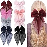 8Pcs Hair Bows for Women,Large French Bow Hair Clips Elegant Chiffon Bow Hair Accessories Delicate Hair Barrettes Set Birthday Gifts for Women (Red)
