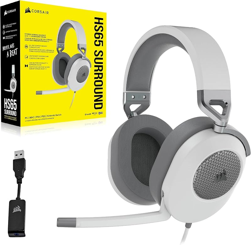 HS65 SURROUND Cuffie Gaming Cablate 7.1 Multipiattaforma – Bianco